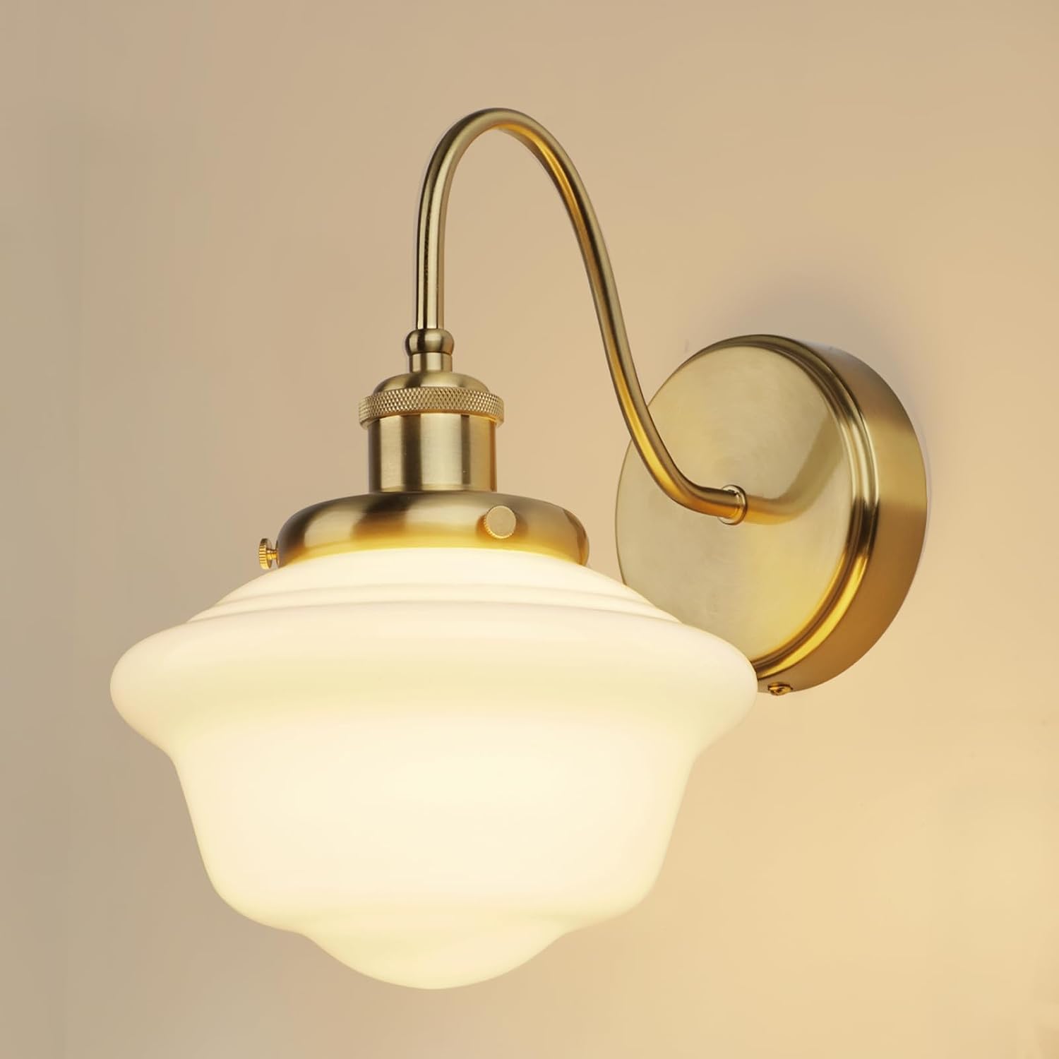 Zoryata Vintage Gold Wall Sconce Light With Milk Glass Shade