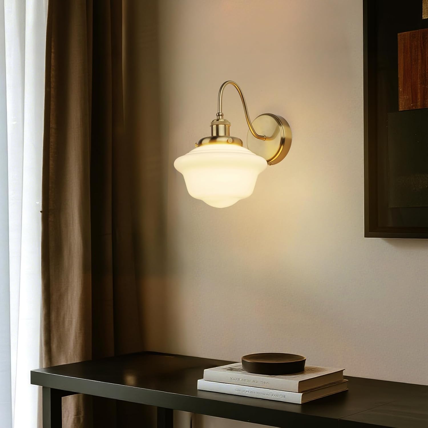Zoryata Vintage Gold Wall Sconce Light With Milk Glass Shade