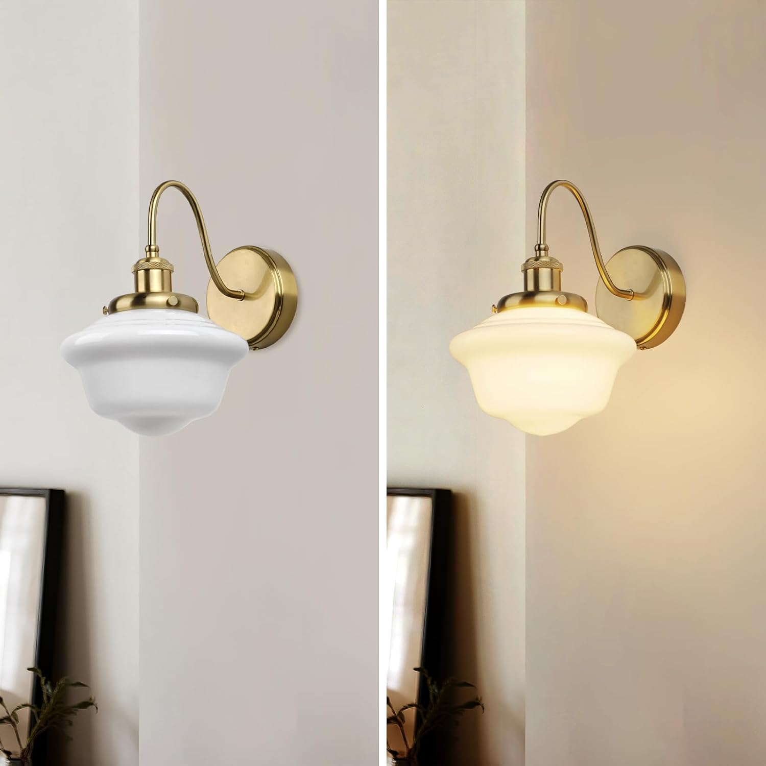 Zoryata Vintage Gold Wall Sconce Light With Milk Glass Shade