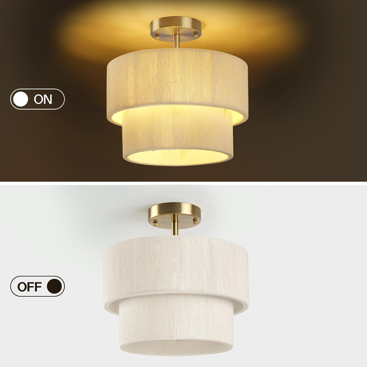 Zoryata Boho White Woven Semi Flush Mount Drum Ceiling Light