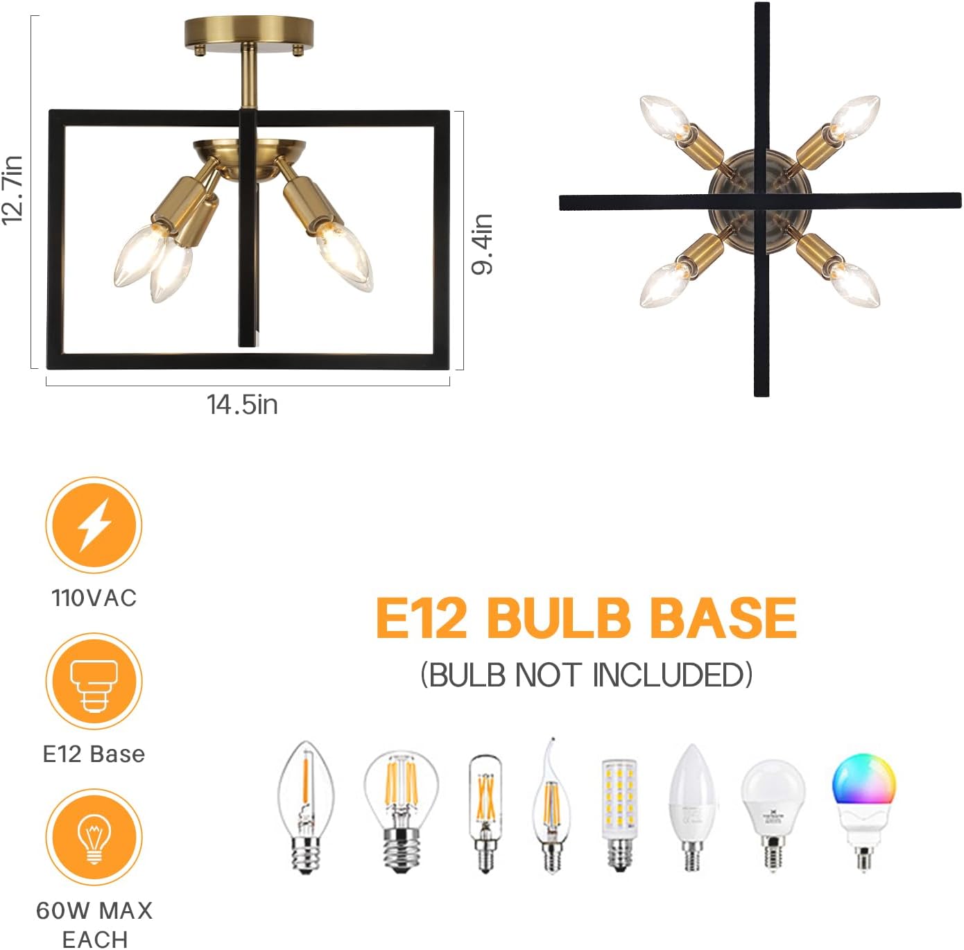 Zoryata 4-Light Industrial Semi Flush Mount Ceiling Light