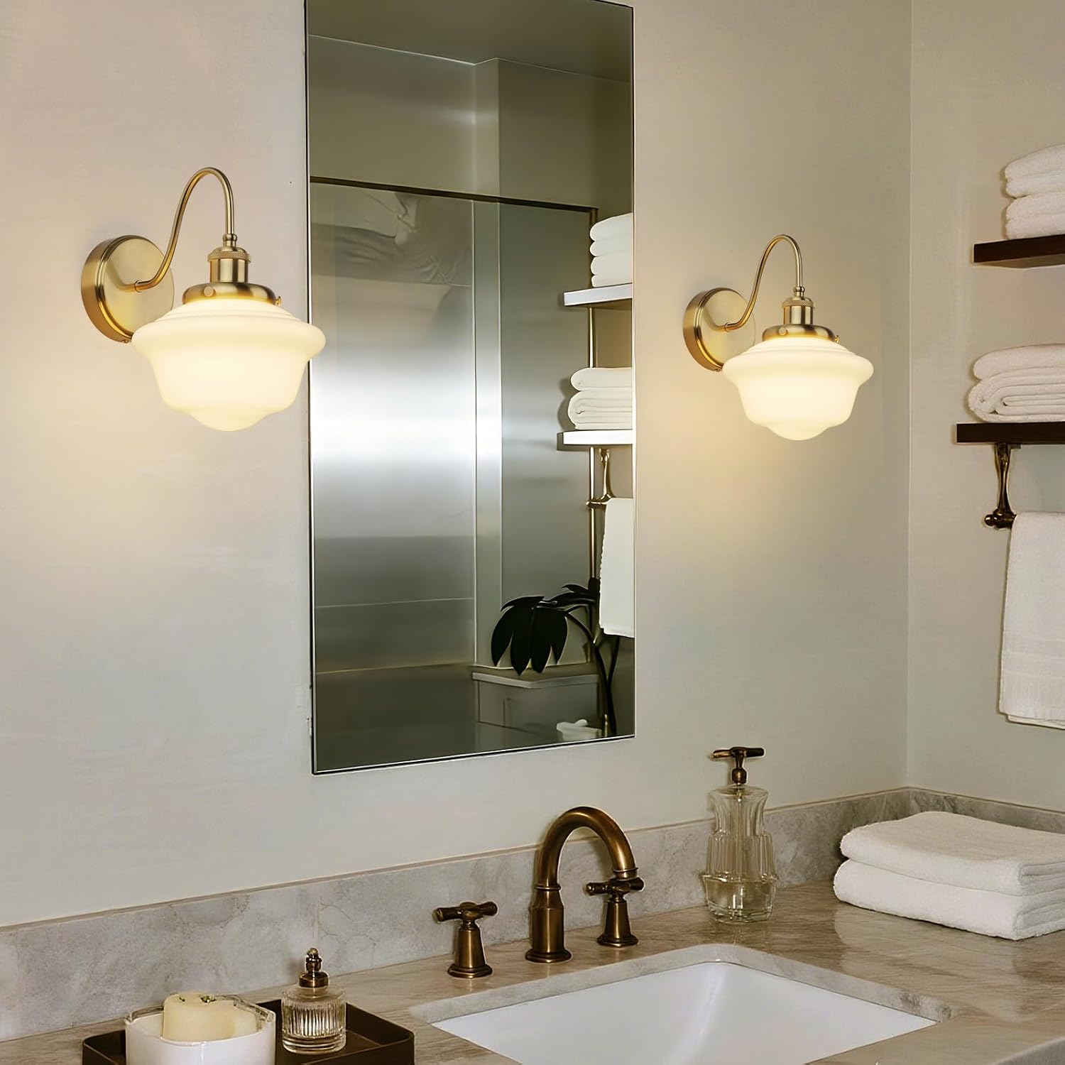Zoryata Vintage Gold Wall Sconce Light With Milk Glass Shade