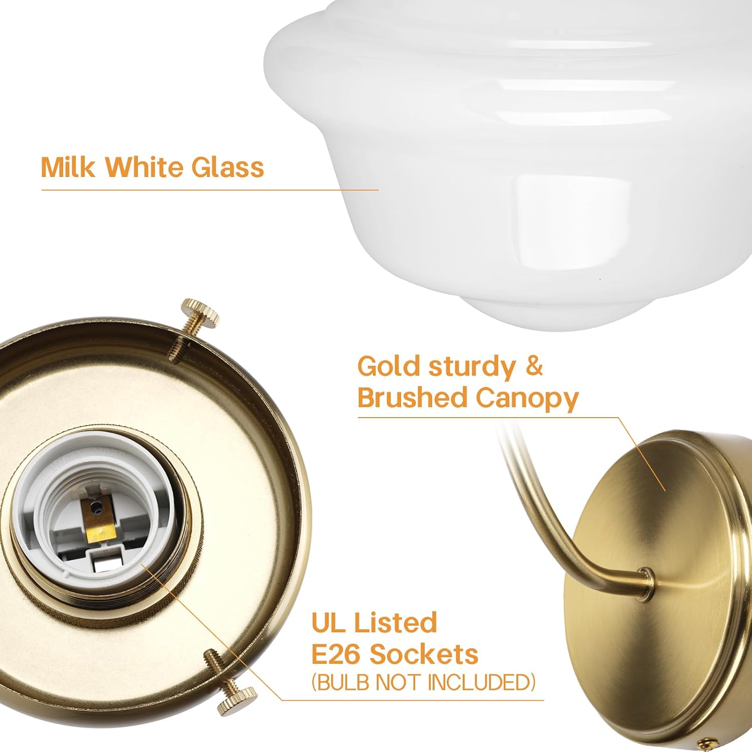 Zoryata Vintage Gold Wall Sconce Light With Milk Glass Shade