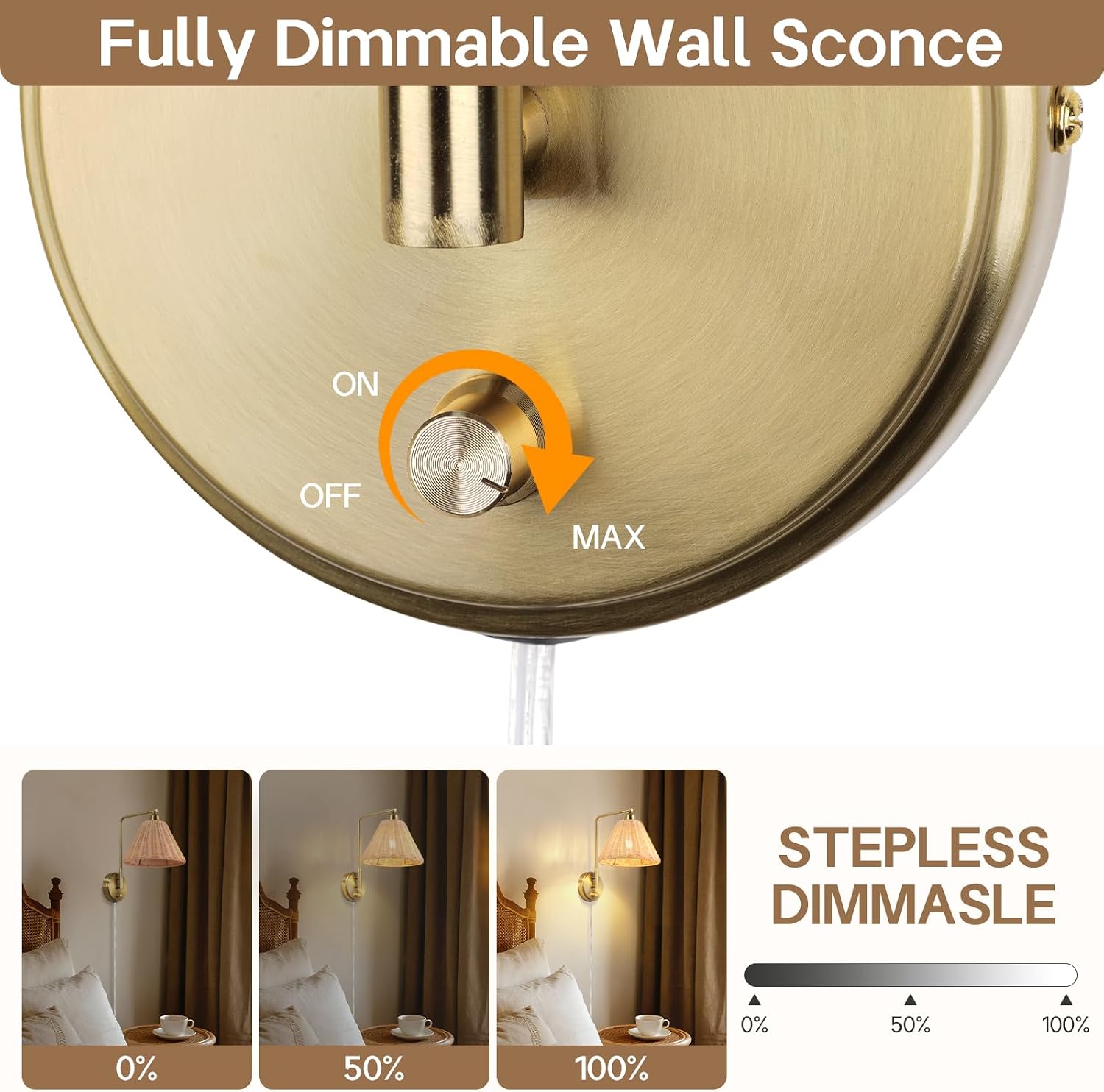 Zoryata Boho Rattan Wall Sconce Set of 2 With Dimmable Switch