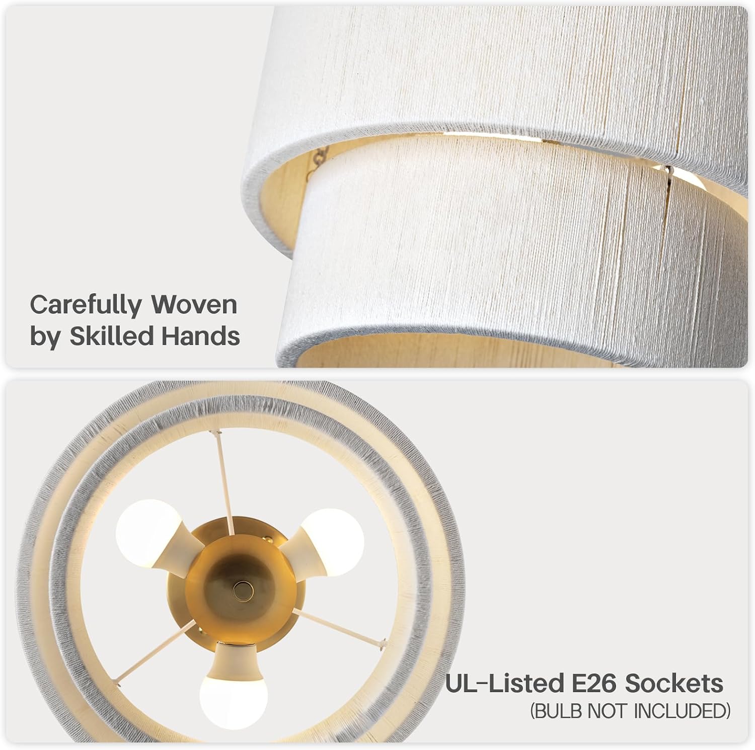 Zoryata Boho White Woven Semi Flush Mount Drum Ceiling Light