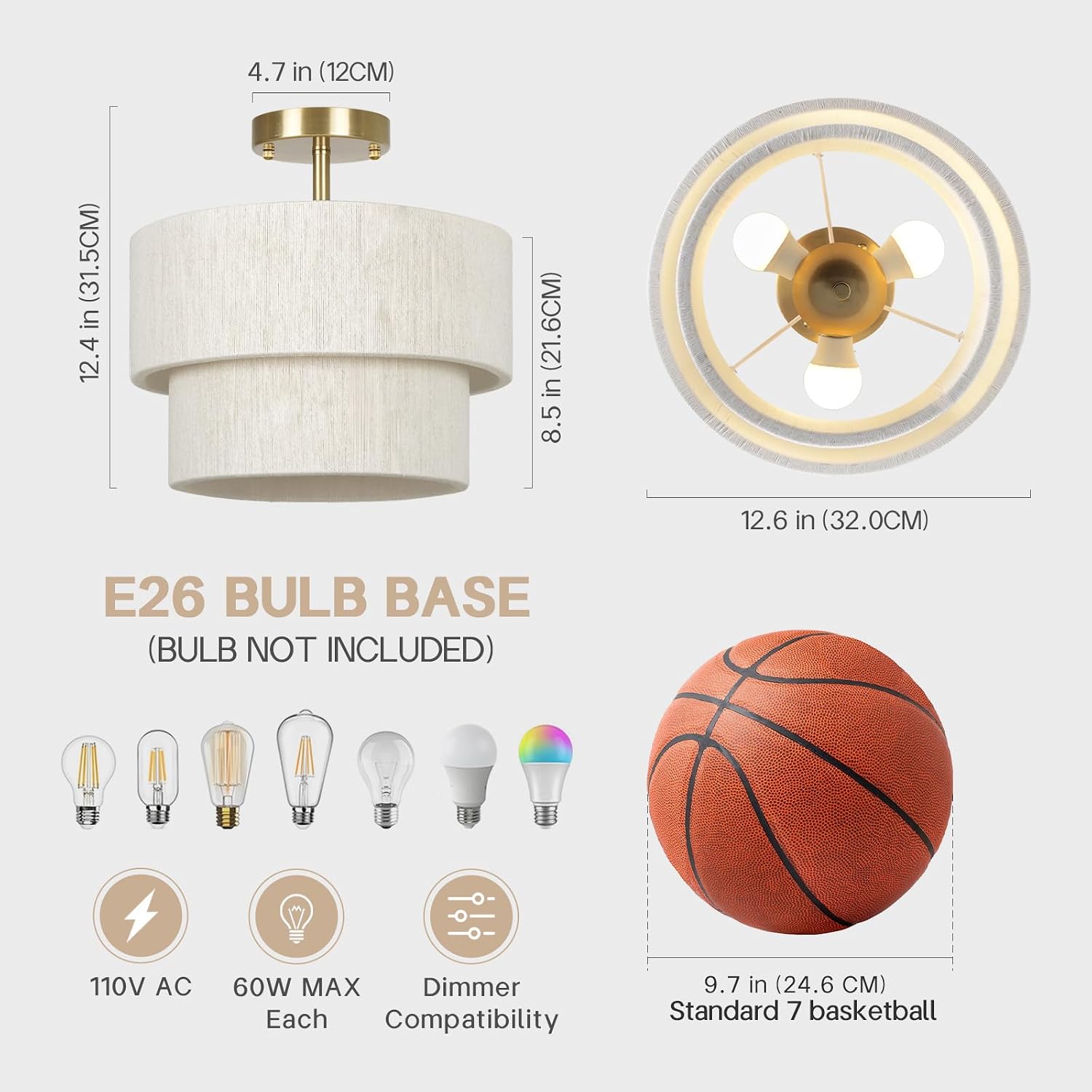 Zoryata Boho White Woven Semi Flush Mount Drum Ceiling Light